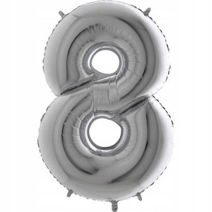 Włoski Balon Foliowy Na Hel Cyfra 8 Srebrna 70cm