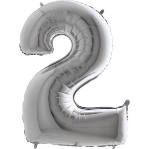 Włoski Balon Foliowy Na Hel Cyfra 2 Srebrna 70cm