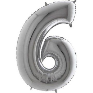 Włoski Balon Foliowy Na Hel Cyfra 6 Srebrna 100cm