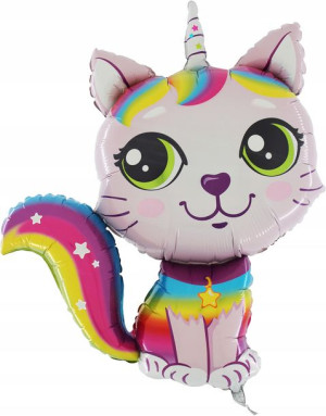 Duży balon foliowy Kotek unicorn różowy 95x80 cm