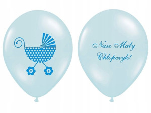 Balony z nadrukiem wózki niebieskie 12" 6szt