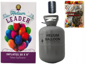 Butla z helem 0,25 m3+ 30 balonów, srebrne balony