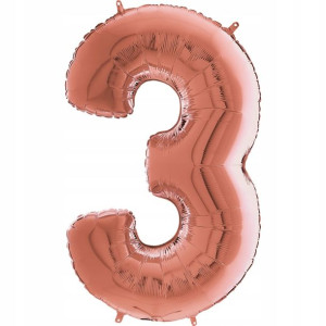 Włoski Balon Foliowy Na Hel Cyfra 3 Rose Gold 70cm