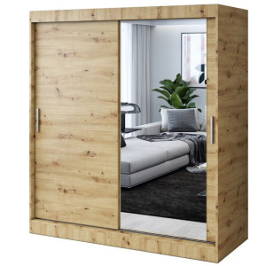 Szafa Przesuwna 180 cm Dąb Artisan Garderoba Lustro HUGO