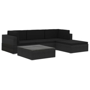 5-częściowy zestaw mebli do ogrodu, poduszki, rattan PE, czarny