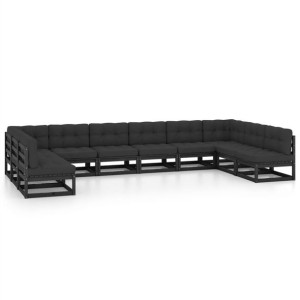 10-cz. zestaw wypoczynkowy do ogrodu, z poduszkami,czarny sosna