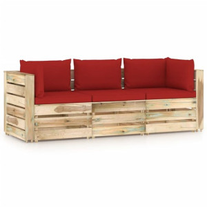 Ogrodowa sofa 3-os z poduszkami, impregnowane na zielono drewno