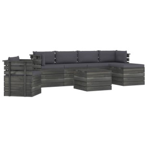 7-cz. zestaw wypoczynkowy z palet, z poduszkami, lita sosna