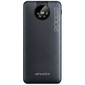 Powerbank AWEI P134K 20000mAh czarny/black wyświetlacz + kable USB/PD/Light