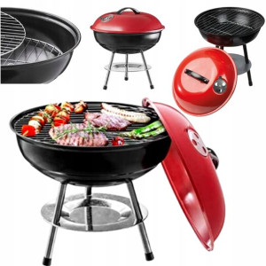 Grill Węglowy Ogrodowy Okrągły Z Pokrywą Przenośny