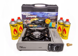 Kuchenka gazowa turystyczna Alpen Camping + 4x Gaz