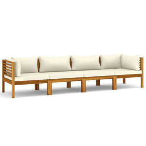 4-osobowa sofa ogrodowa, kremowe poduszki, drewno akacjowe
