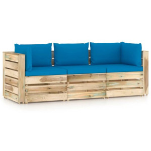 Ogrodowa sofa 3-os z poduszkami, impregnowane na zielono drewno