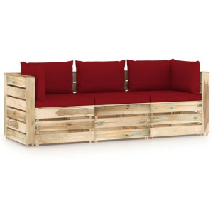 Ogrodowa sofa 3-os z poduszkami, impregnowane na zielono drewno