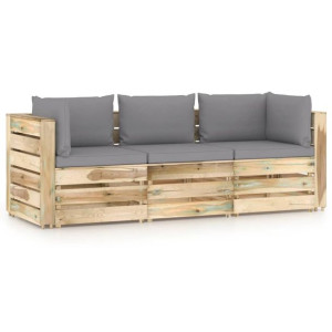Ogrodowa sofa 3-os z poduszkami, impregnowane na zielono drewno