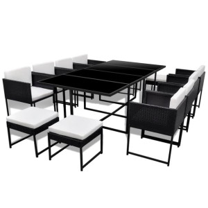 13-cz. zestaw mebli ogrodowych z poduszkami, rattan PE, czarny