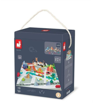 Drewniane klocki z puzzlami Kubix Miasto Janod