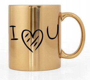 Kubek Złoty Błyszczący Na Prezent I Love You Wzory
