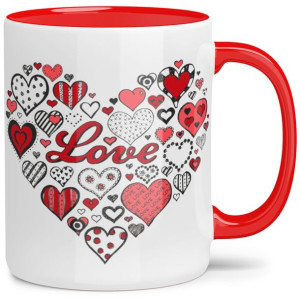 Kubek Czerwone Wnętrze Na Walentynki Serce Love