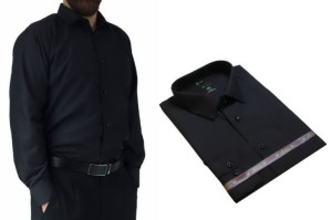 Wizytowa koszula męska czarna elegancka Laviino z długim rękaw 43/44-XL/XXL