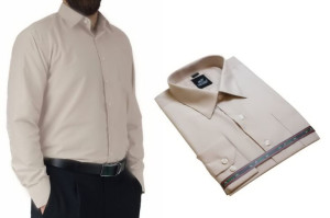 Wizytowa koszula męska do garnituru beżowa Laviino dl81 43/44-XL/XXL