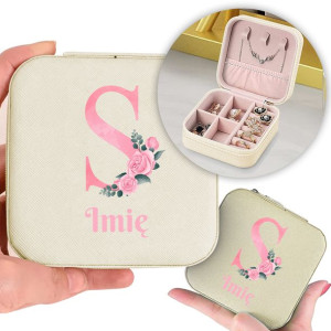 Szkatułka Na Biżuterię Kremowy INICJAŁ + IMIE Wz
