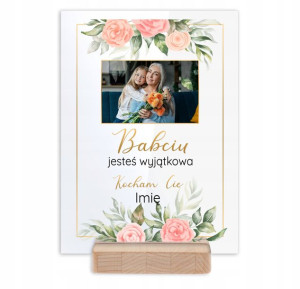 Ramka Szkło Akryl NA DZIEŃ BABCI ZDJĘCIE IMIĘ Wzo