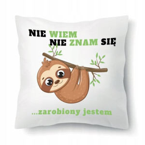 Poduszka Biała LENIWIEC ZAROBIONY JESTEM MIX WZORY