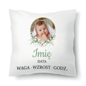 Poduszka Dekoracyjna METRYCZKA IMIĘ ZDJĘCIE Wz