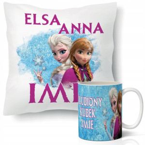 Zestaw KUBEK + PODUSZKA ELSA ANNA IMIĘ Wzory
