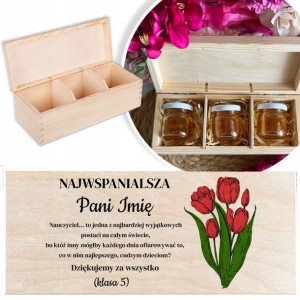 Drewniane Pudełko Na Dzień Nauczyciela + 3x Miód