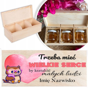 DREWNIANE PUDEŁKO Prezent dla NAUCZYCIELA +3x MIÓD