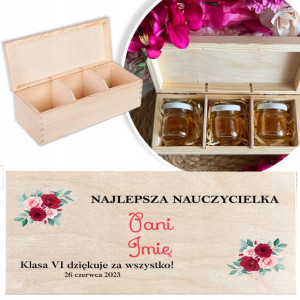 DREWNIANE PUDEŁKO Prezent dla NAUCZYCIELA +3x MIÓD