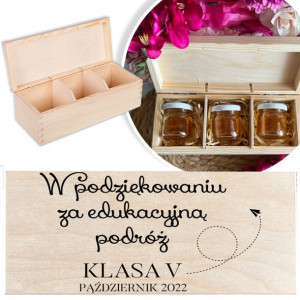 DREWNIANE PUDEŁKO Prezent dla NAUCZYCIELA +3x MIÓD