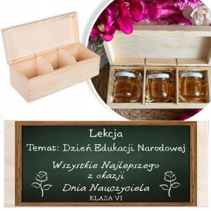 DREWNIANE PUDEŁKO Prezent dla NAUCZYCIELA +3x MIÓD
