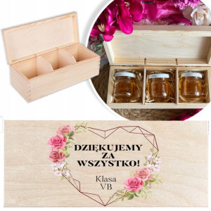 DREWNIANE PUDEŁKO Prezent dla NAUCZYCIELA +3x MIÓD