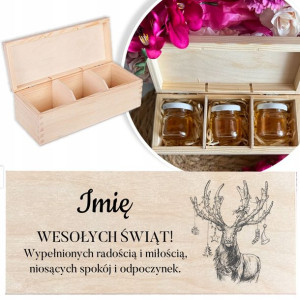 DREWNIANE PUDEŁKO Prezent Na Święta IMIĘ +3x MIÓD