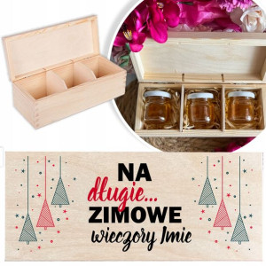 DREWNIANE PUDEŁKO Prezent Na Święta IMIĘ +3x MIÓD
