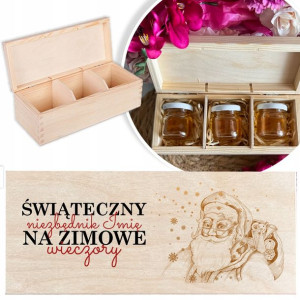 DREWNIANE PUDEŁKO Prezent Świąteczny IMIĘ +3x MIÓD