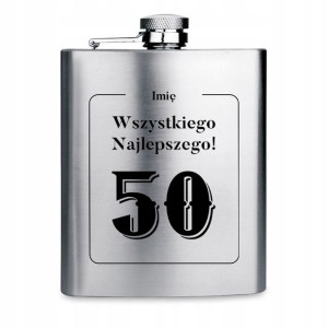 Piersiówka Stalowa 210 Prezent na 50-Stkę IMIĘ Wz