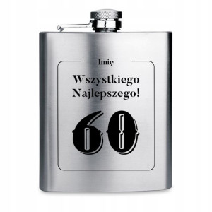 Piersiówka Stalowa 210 Prezent na 60-Stkę IMIĘ Wz