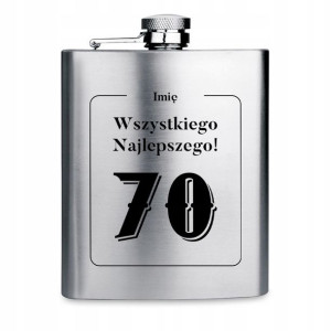 Piersiówka Stalowa 210 Prezent na 70-Stkę IMIĘ Wz