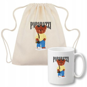 Zestaw Worek Beżowy + Kubek Biały MISIE TEDDY Wz