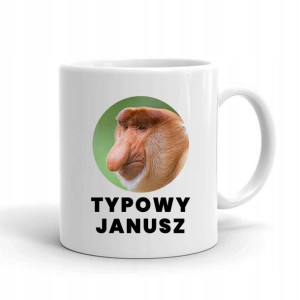 Kubek Biały Nadruk Śmieszny Wzór TYPOWY JANUSZ