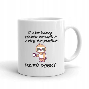 Kubek Biały Prezent Dzień Dobry LENIWIEC KAWA 03