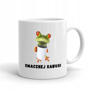 Kubek Biały Śmieszny Wzór Smacznej Kawusi ŻABA 04