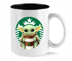 Kubek Biały Wnętrze CZARNE wzór BABY YODA 04