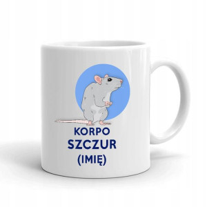 Kubek BIAŁY wzór KORPO SZCZUR 01 TWOJE IMIĘ