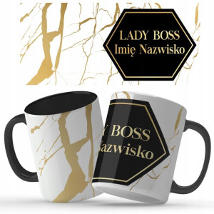 Kubek Czarny Na Prezent DLA LADY BOSS IMIĘ Wzory