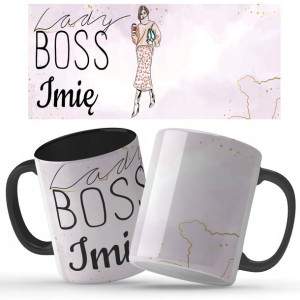 Kubek Czarny Na Prezent LADY BOSS IMIĘ Top Wzory